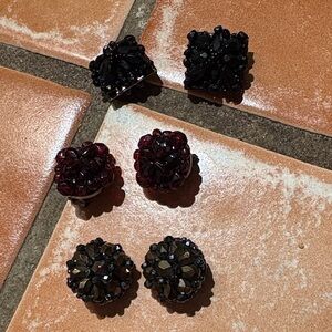 LC Beaded Cluster Clip-On Earrings - Black, Bronze, and Deep Burgundy